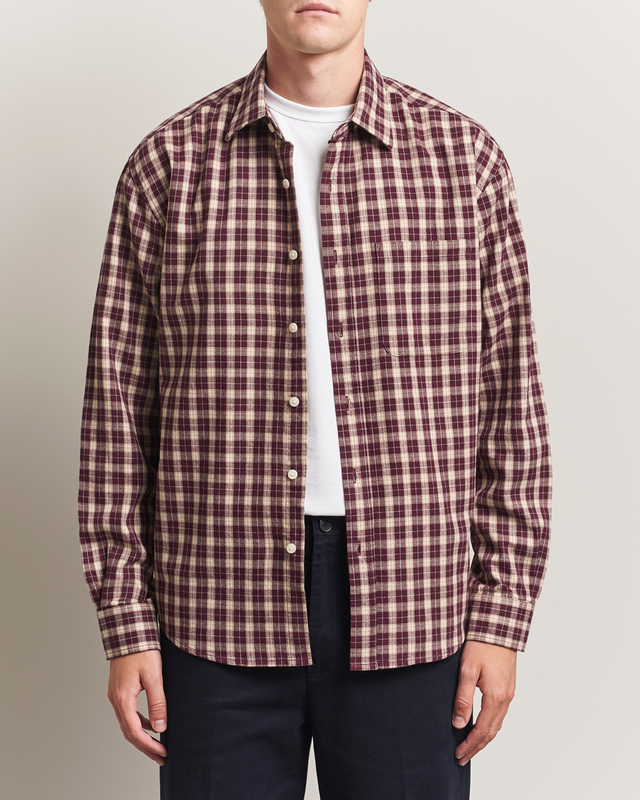 NN07 Deon Flannel Checked Shirt Wine Red