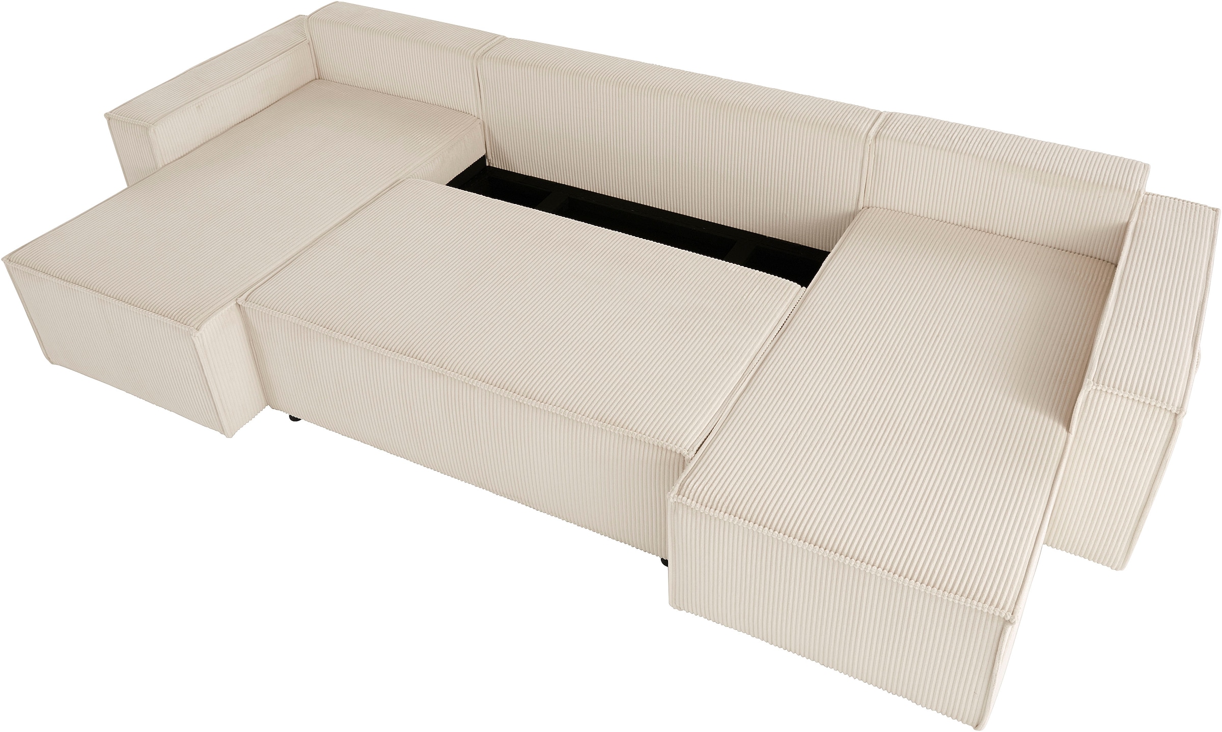 GOODproduct Wohnlandschaft »CASSI, 311 cm, U-Form, Schlafsofa, Bettkasten, Boxspringfederung, Cord« Schlaffunktion (133/270cm), Bettkasten, Seitentaschen, Cord-Bezug
