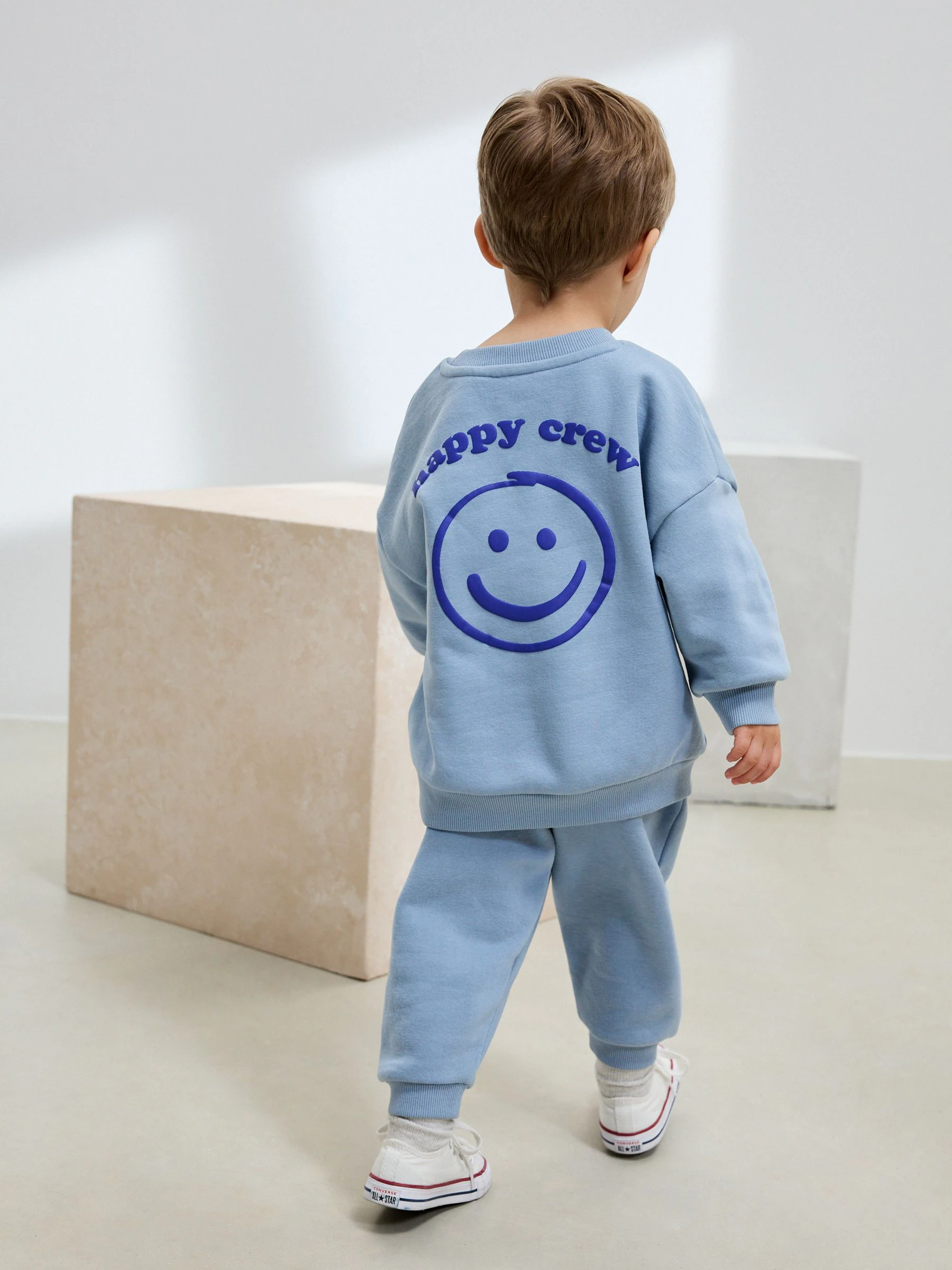 Lichtblauw - Bedrukte set van sweater met ronde hals en joggingbroek (3mnd-7jr)