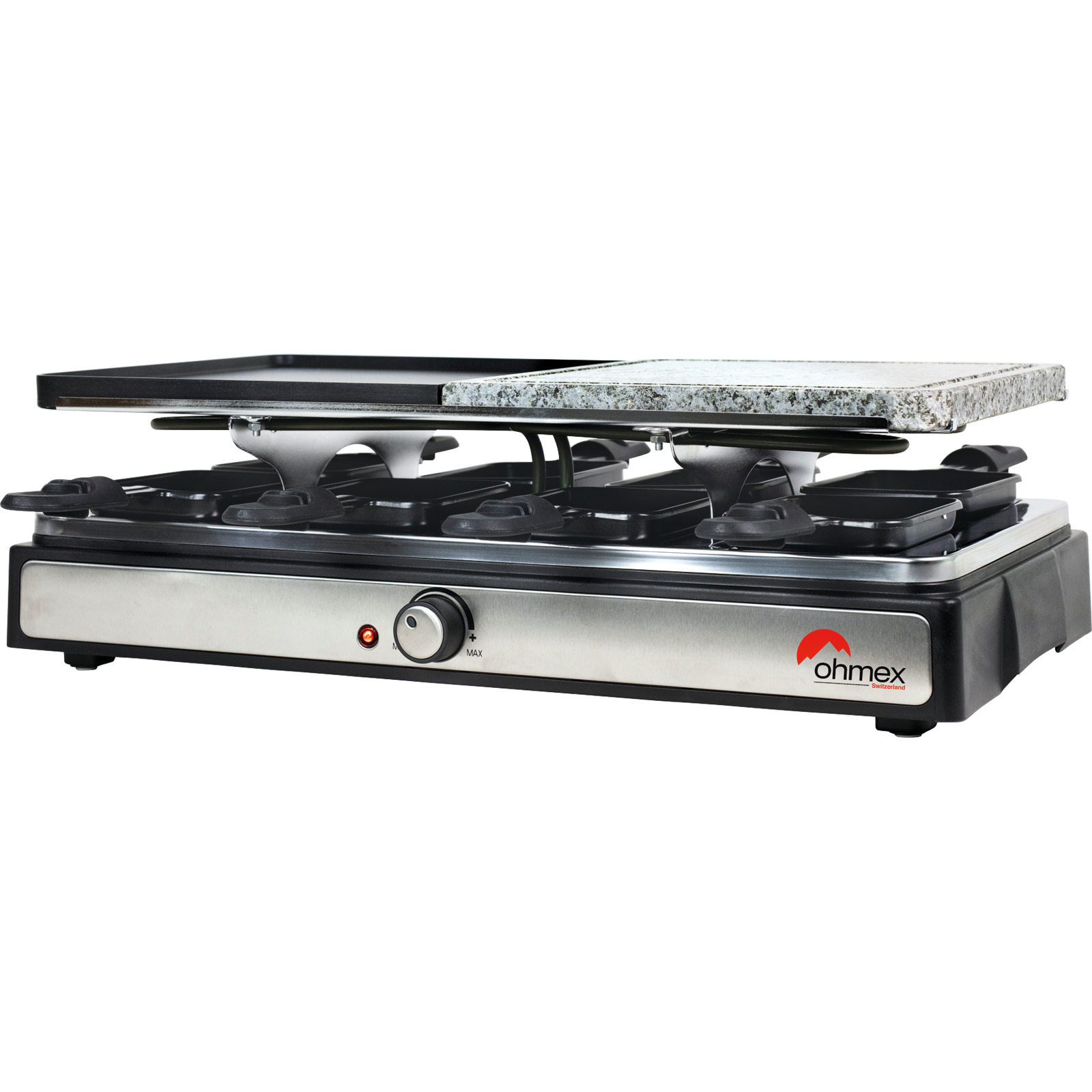 Ohmex Raclettegrill mit Steinplatte 4-in-1