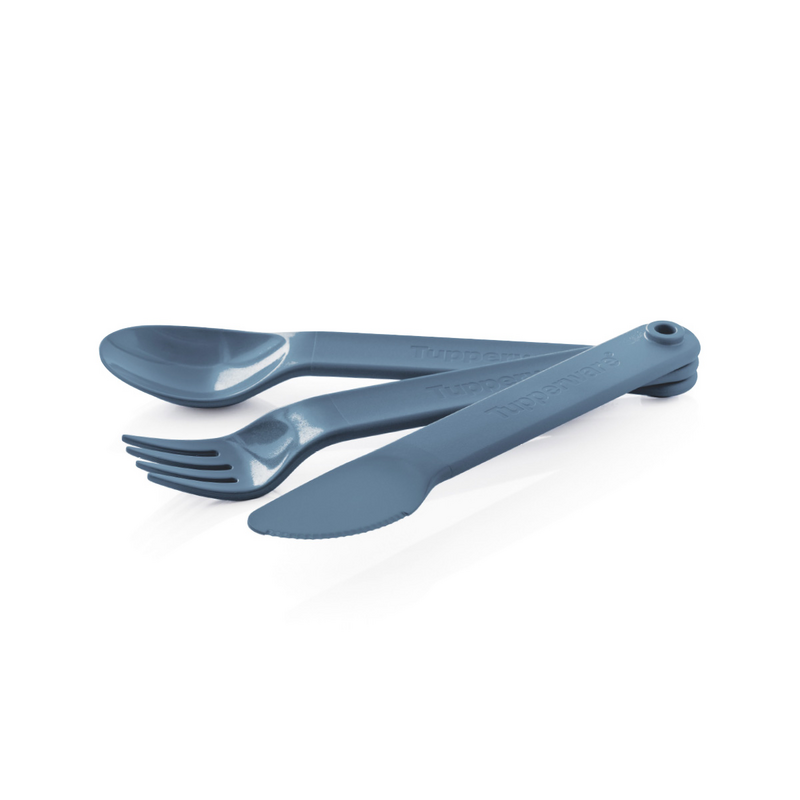 Besteck-Set (3) blau Handliches Besteck für unterwegs