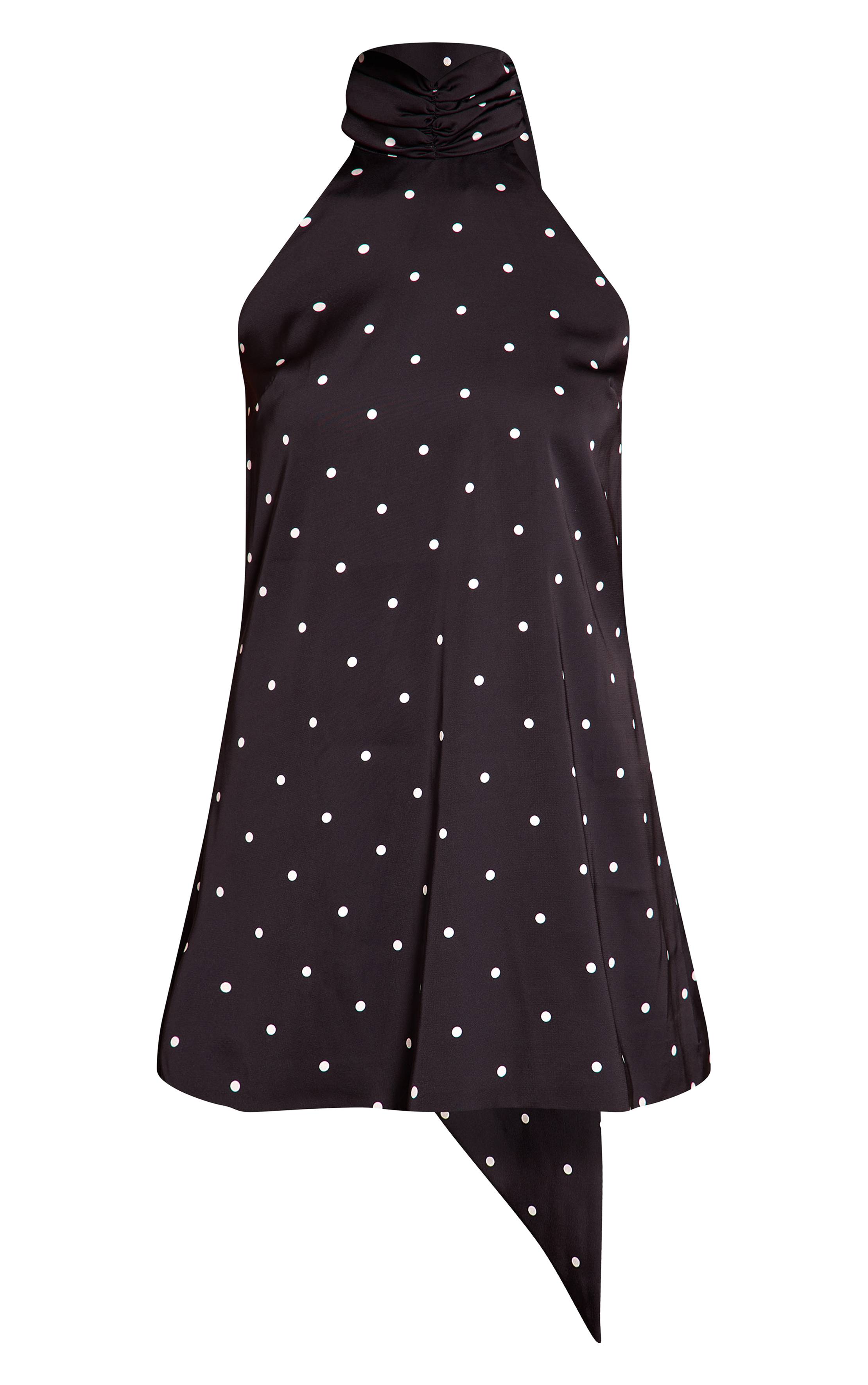 Noir Robe Mini En Satin À Pois Style Foulard