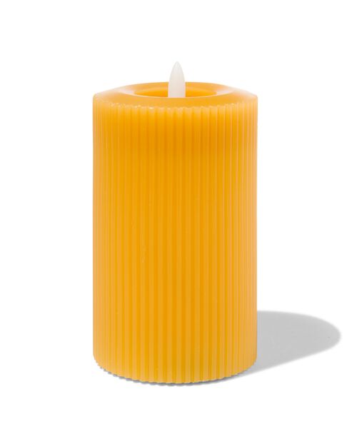 bougie nervurée LED avec cire Ø7.5x12.5 jaune ocre