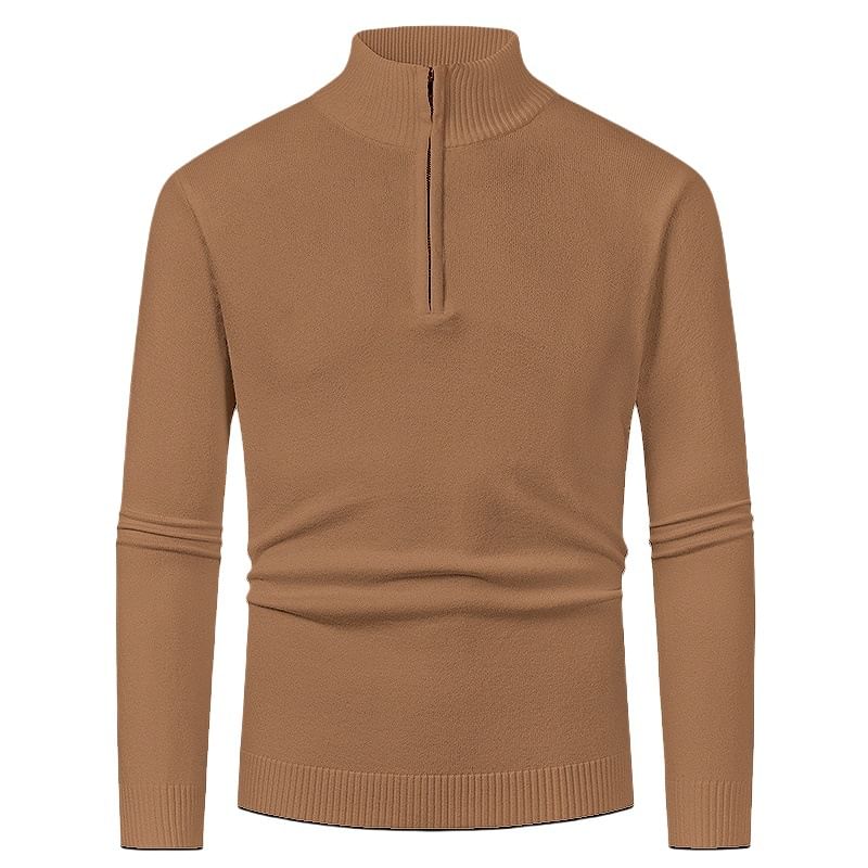 FORSETI - Gebreide top met lange mouwen en mockneck, effen en halve rits