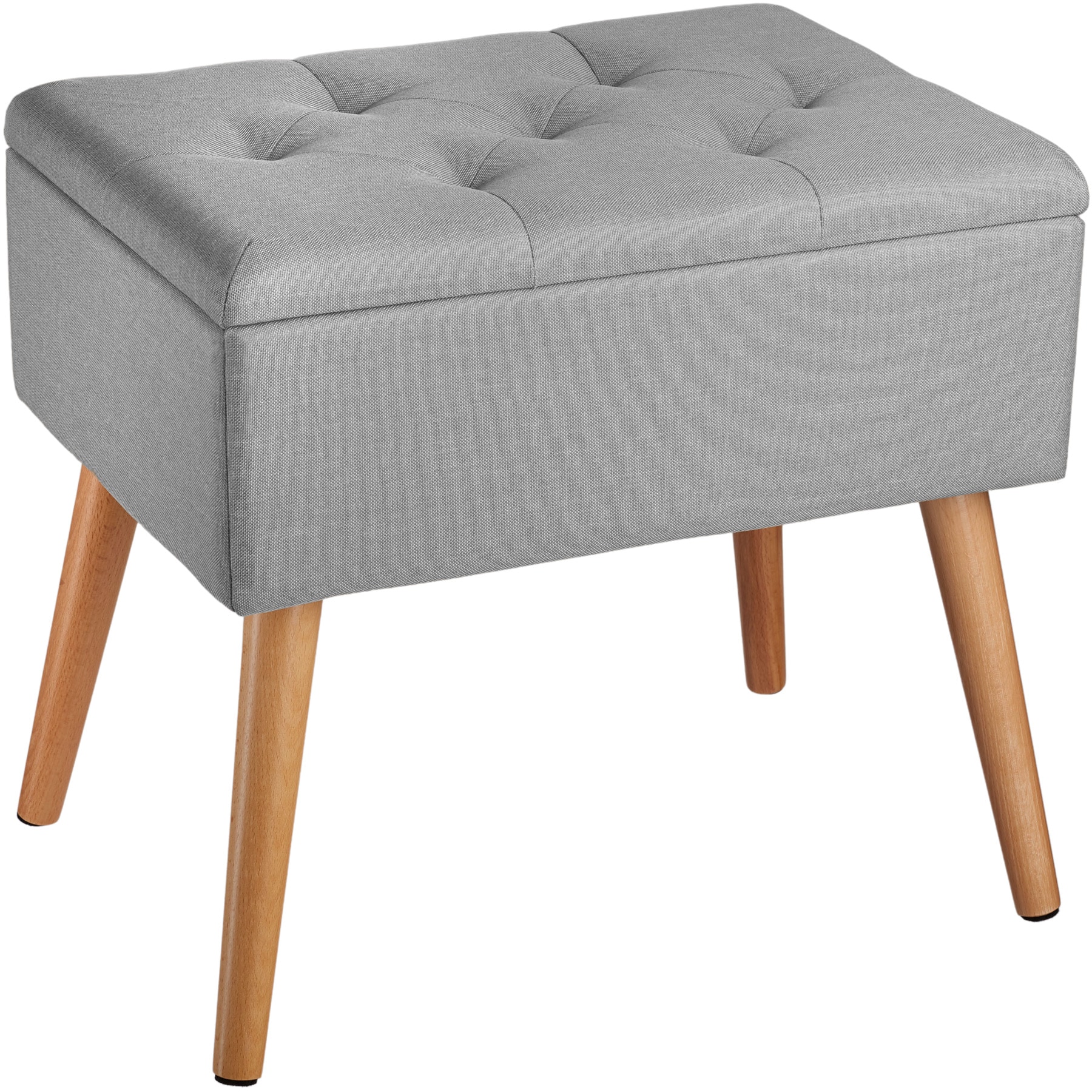 tectake® Sitzbank, gepolstert, in Leinenoptik, Holzbeine mit Filzgleitern, 51 x 37,5 x 45,5 cm