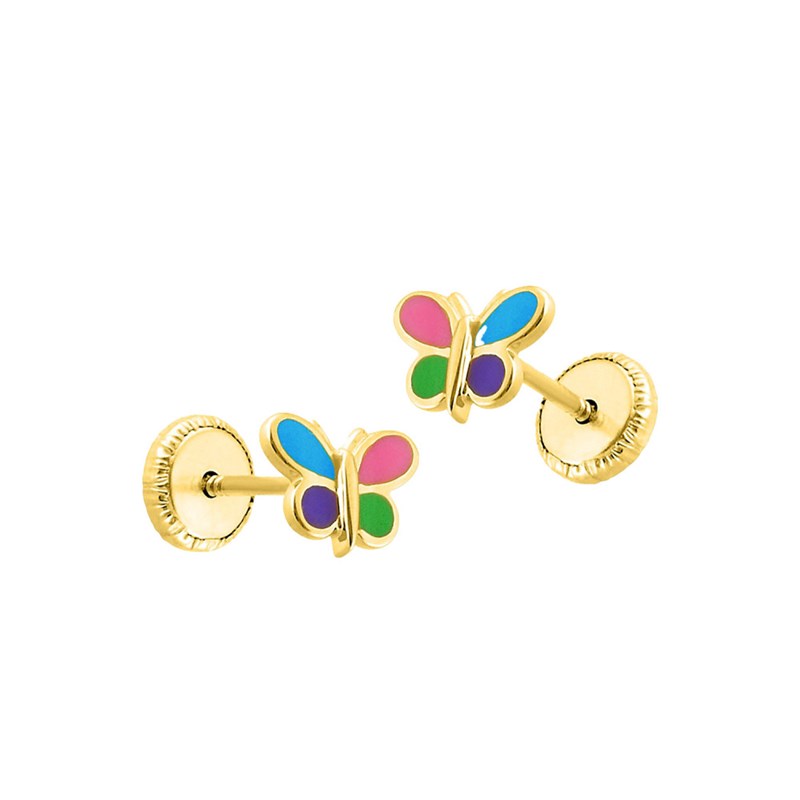 Boucles d'oreilles enfant - Poussette Vis - Or 9 Carats - Papillon - Longueur : 10mm - Hauteur : 5mm