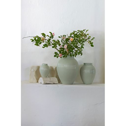 Knabstrup Riflet Vase, Mintgrøn, H: 20 cm
