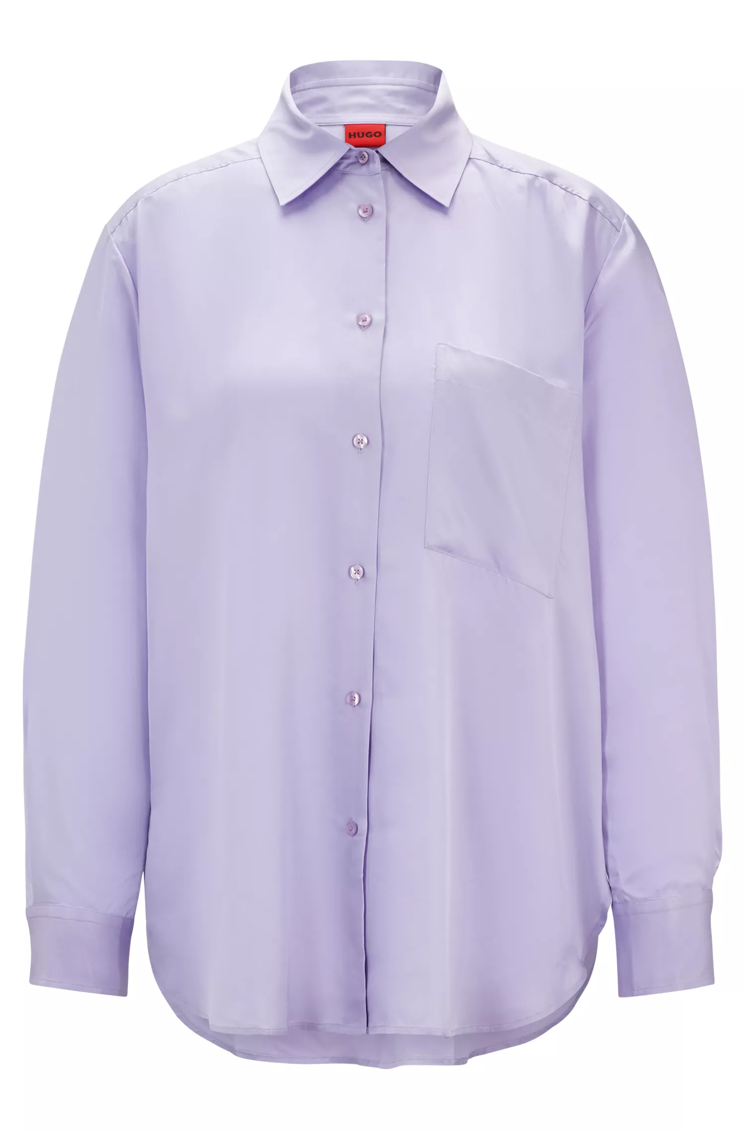 Blusa HUGO vermelha, modelagem oversized, com etiqueta com o logo.