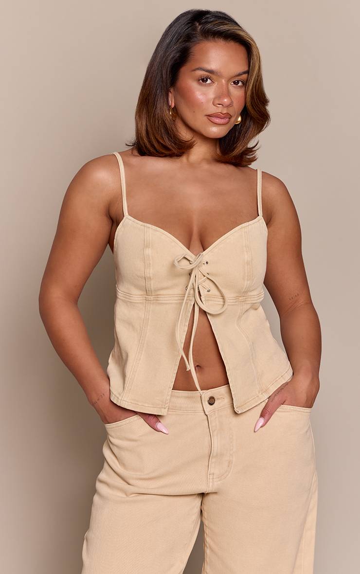 Gris Pierre Top En Denim Corseté À Lacets Shape