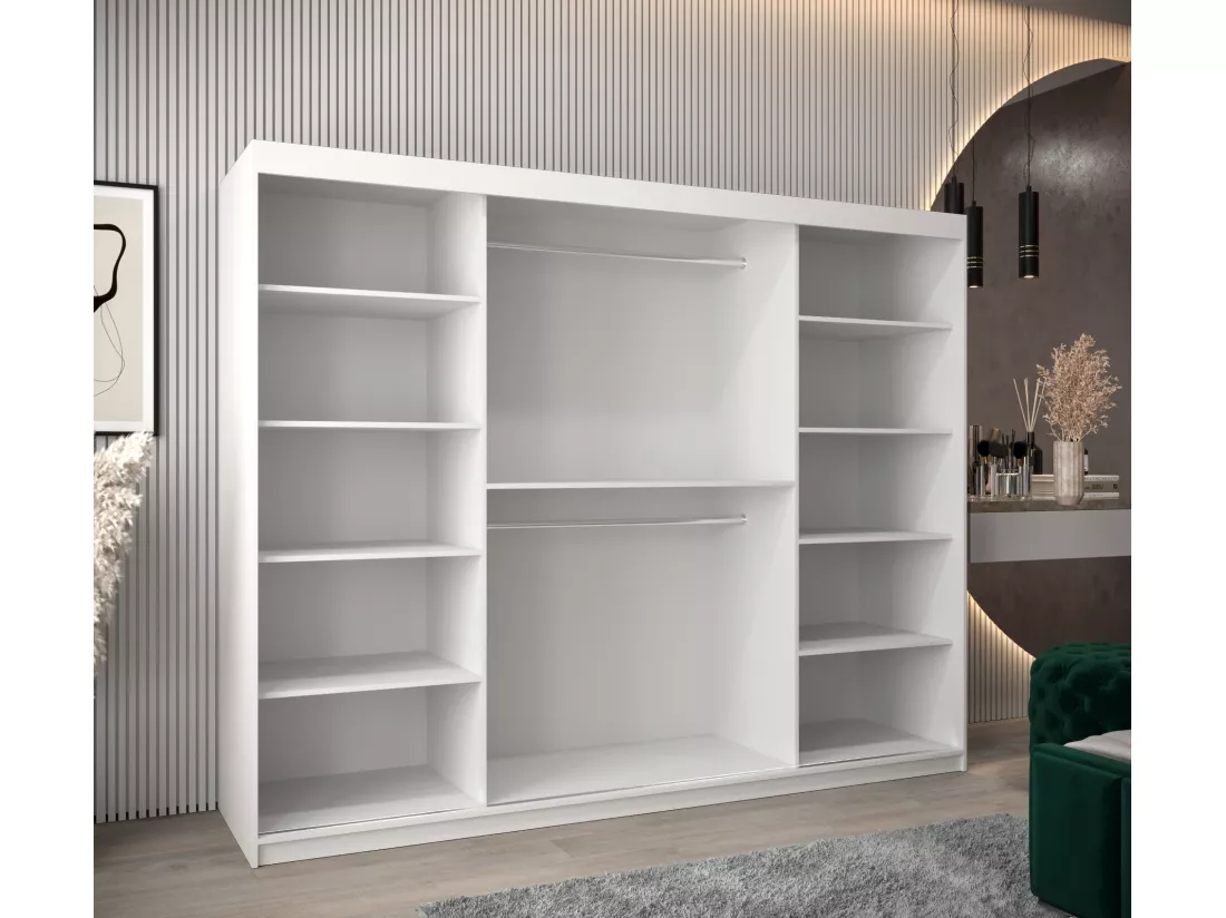 ARMOIRE MONACO À PORTES COULISSANTES 200/250/62 3 Portes (Blanc/Blanc)