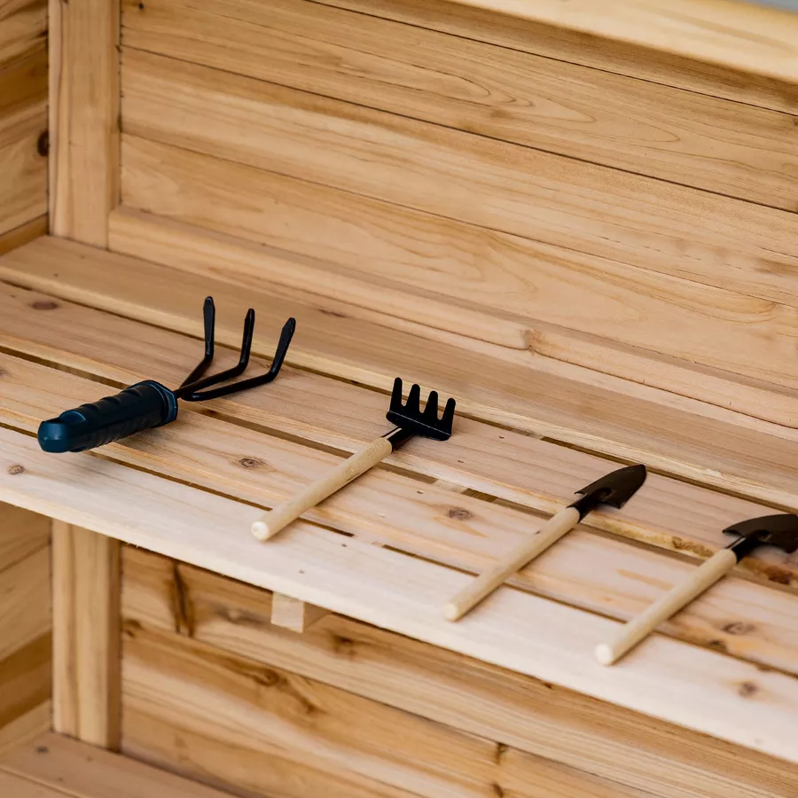 Outsunny Gartenschrank mit verzinkten Griffen und erhöhtem Rand natur