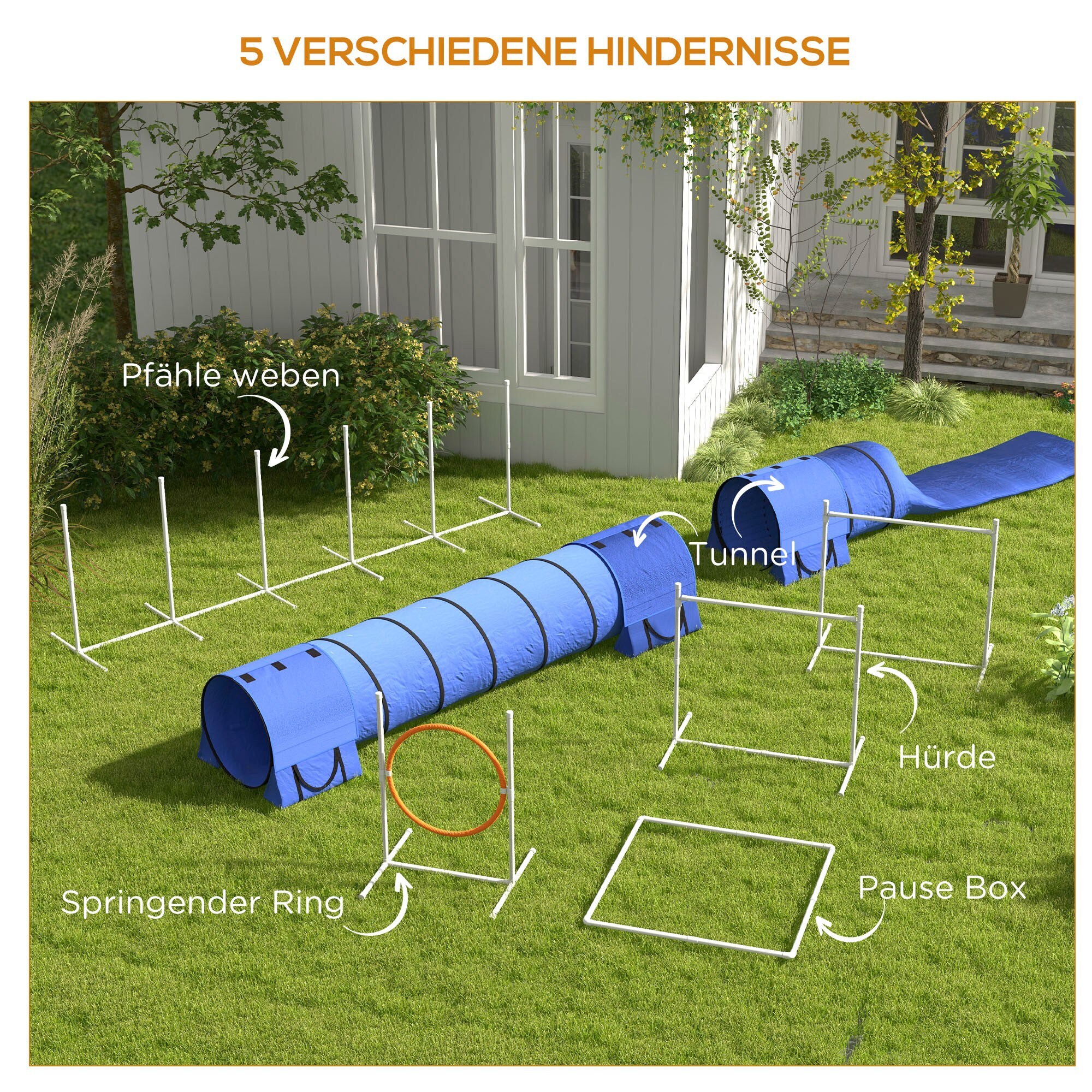 PawHut Hürdenlaufset mit Hundepfeife blau 321L x 63B x 93H cm