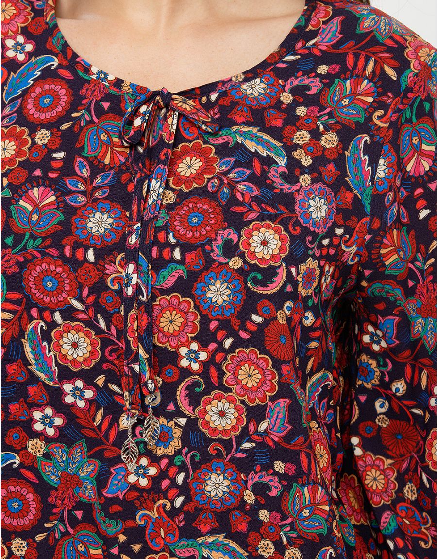 Blouse ample fleurs rouge