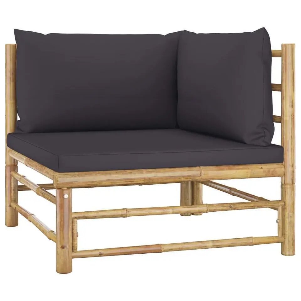 vidaXL - Tuinset - Donkergrijze - Bamboe - 4 stuks - Met kussens