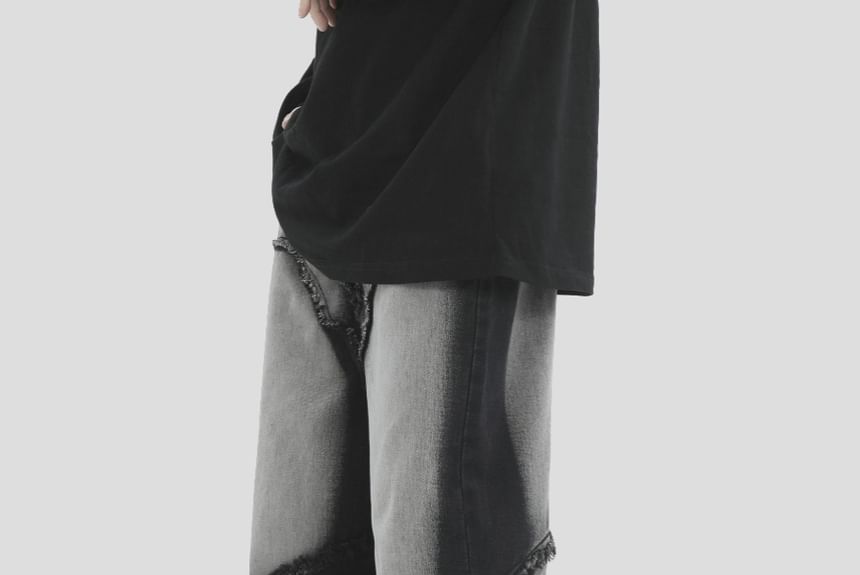 Banash - Mid Rise Washed Tasseled Wide Leg Jeans