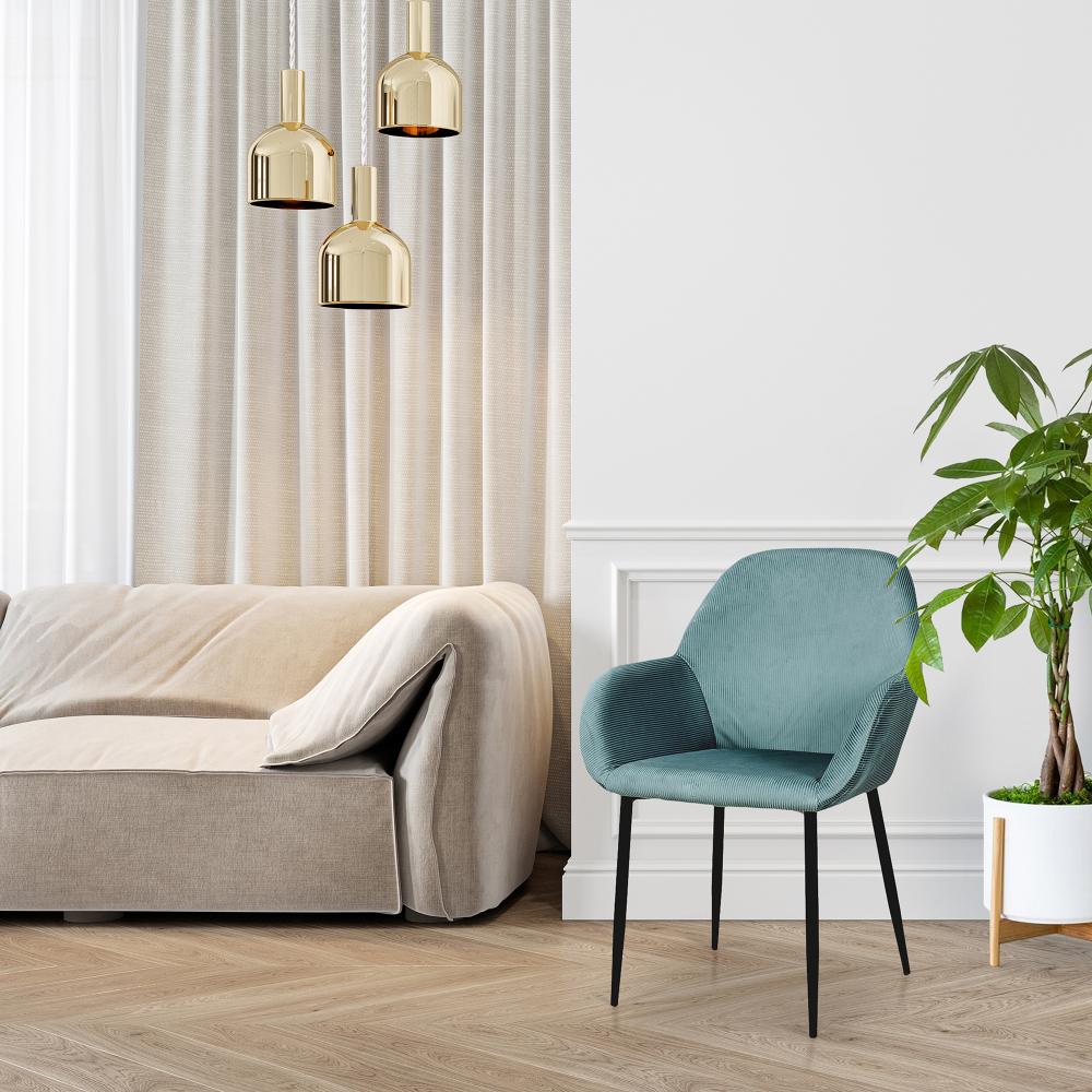 FAUTEUIL GIULIA BLEU CANARD VELOURS COTELE