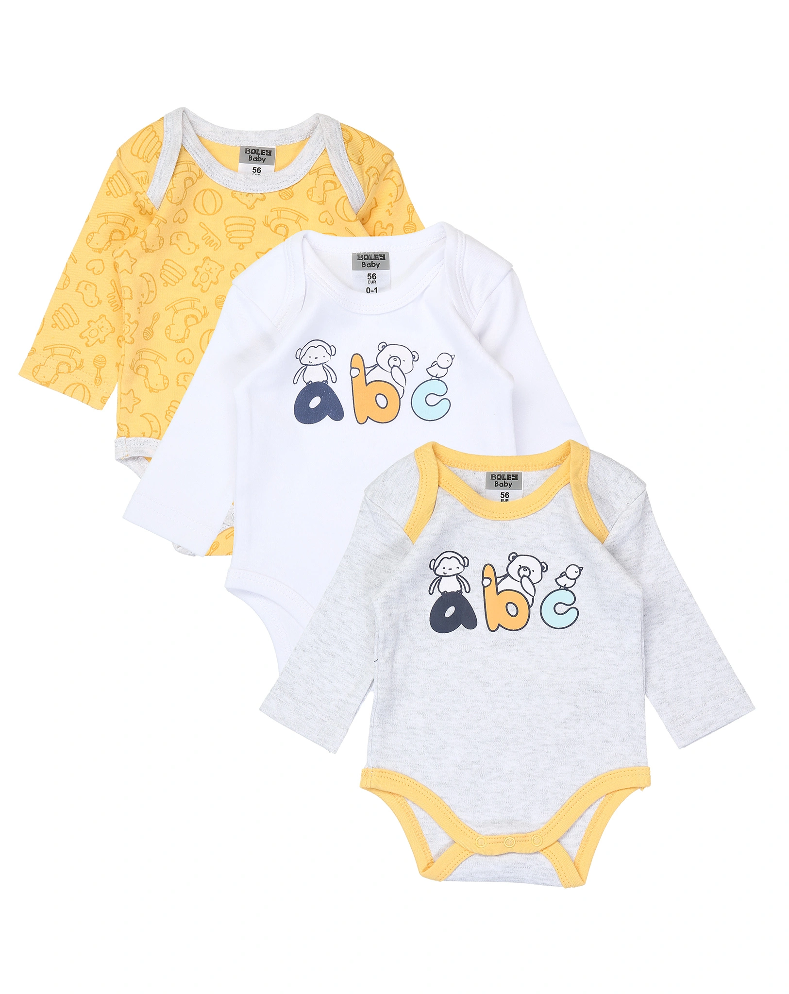 Langarmbody ABC TIERE 3er-Pack in gelb
