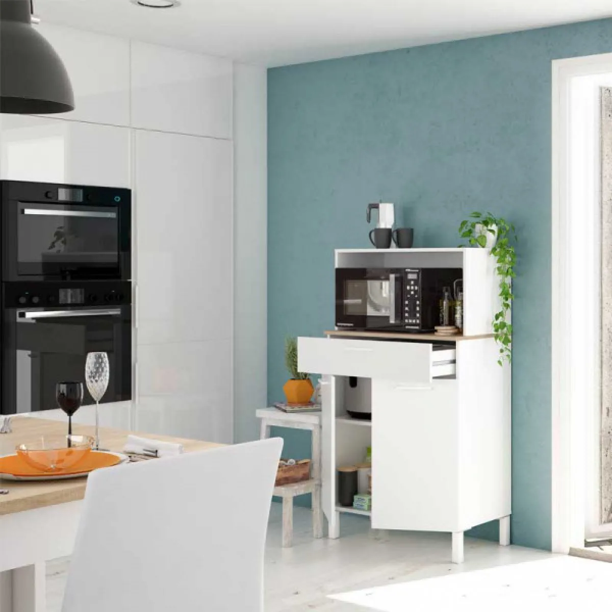 Dansmamaison Meuble de Rangement - TEKANA, Blanc/Chêne