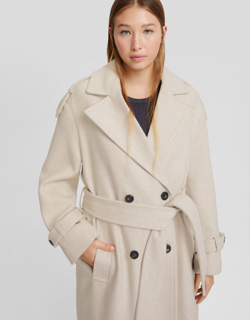 Trench coat em mistura de lã