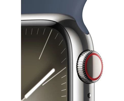 Apple Watch Series 9 GPS   Cellular 41mm Silver Stainless Steel Case with Storm Blue Sport Band - S/M