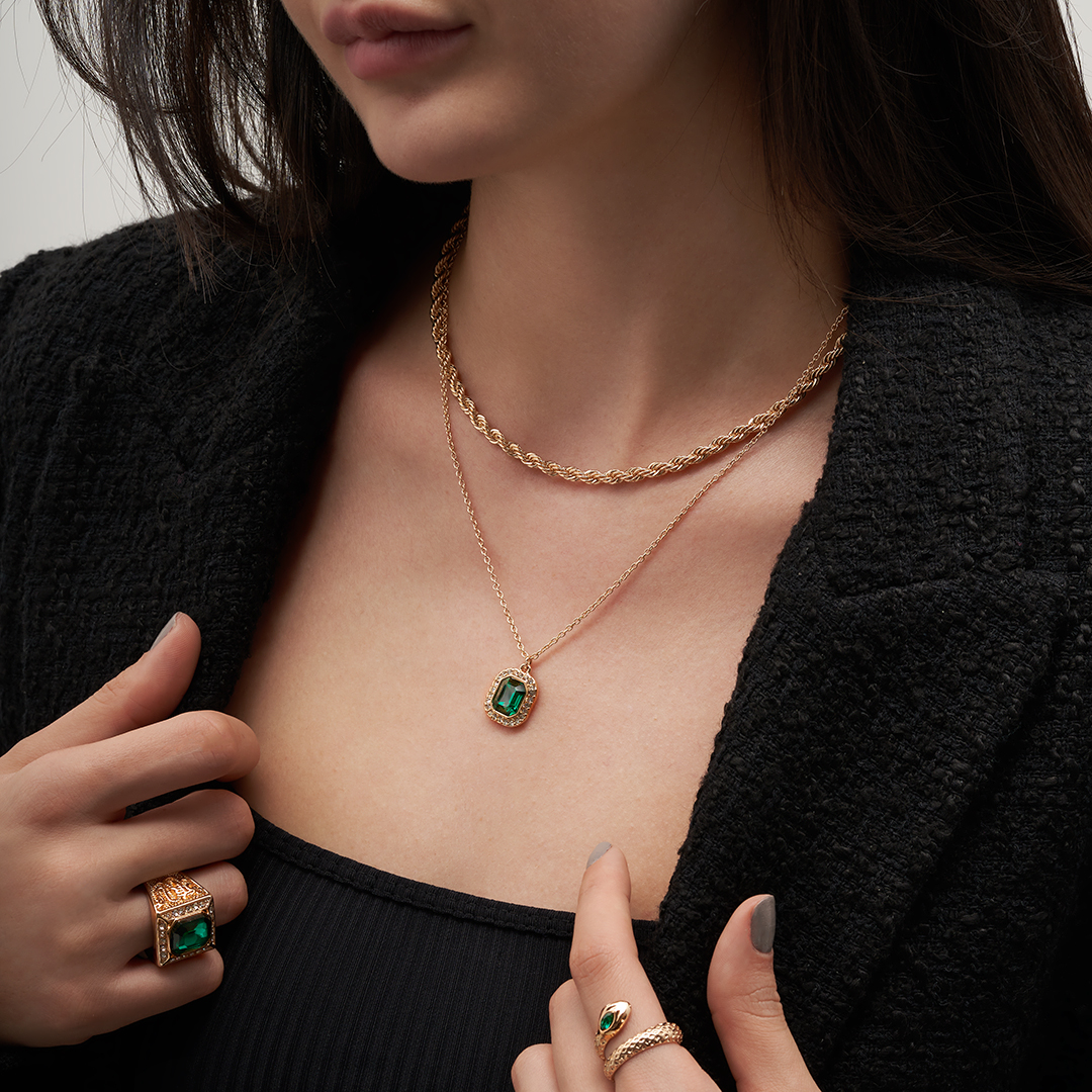 Layering Kette - Green Pendant