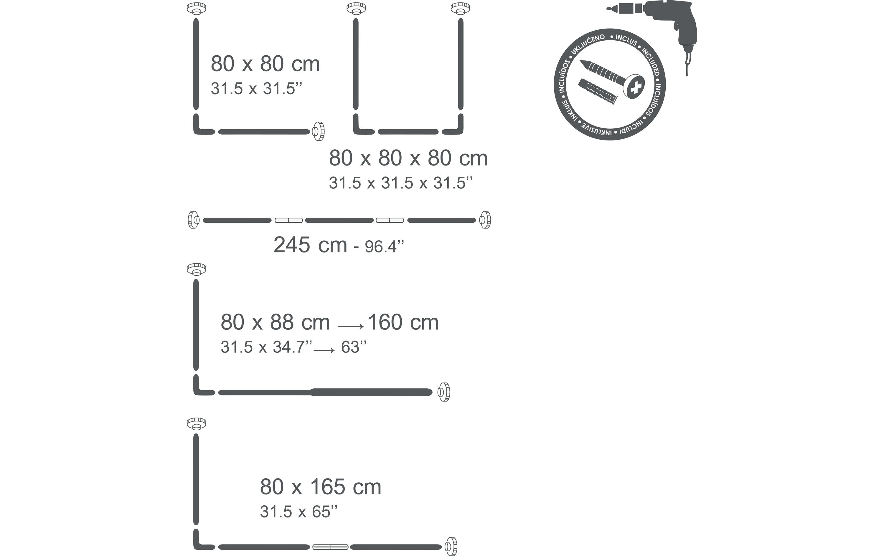 Duschvorhangstange 3-teilig 80 x 2.5 cm, WeissModulare Duschvorhangstange aus Aluminium