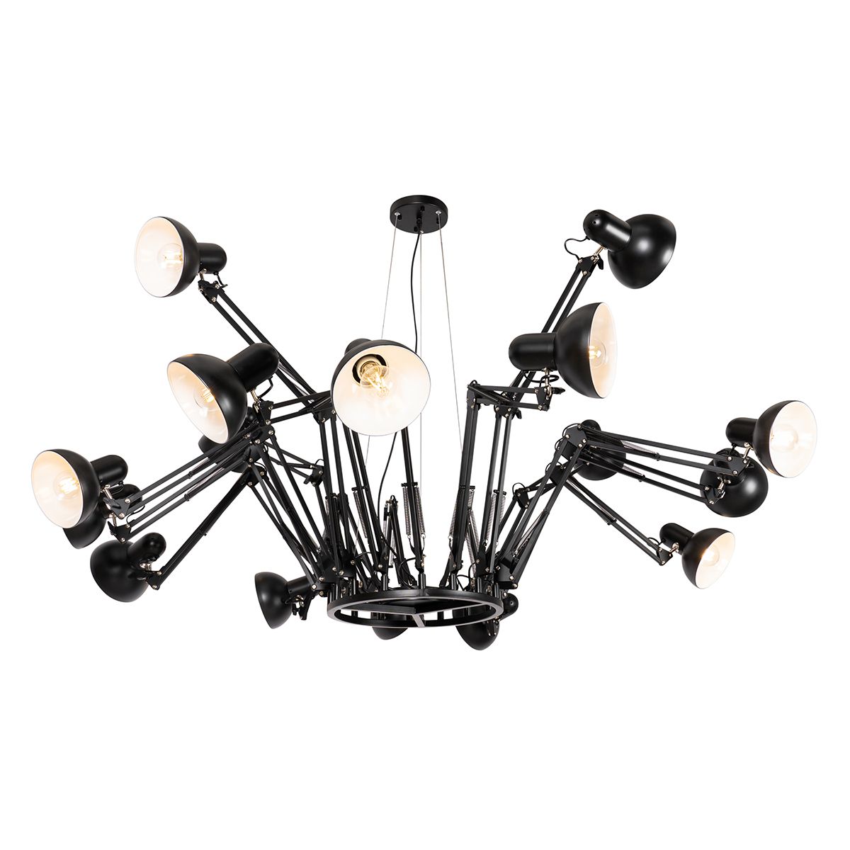Industriële hanglamp zwart 16-lichts verstelbaar - Hobby Spinne