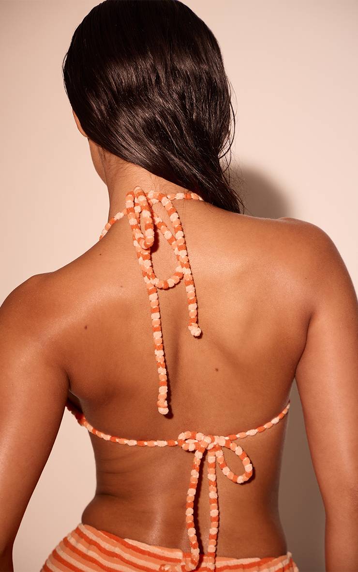 Orange Haut De Bikini Triangle En Tissu Éponge Rayé