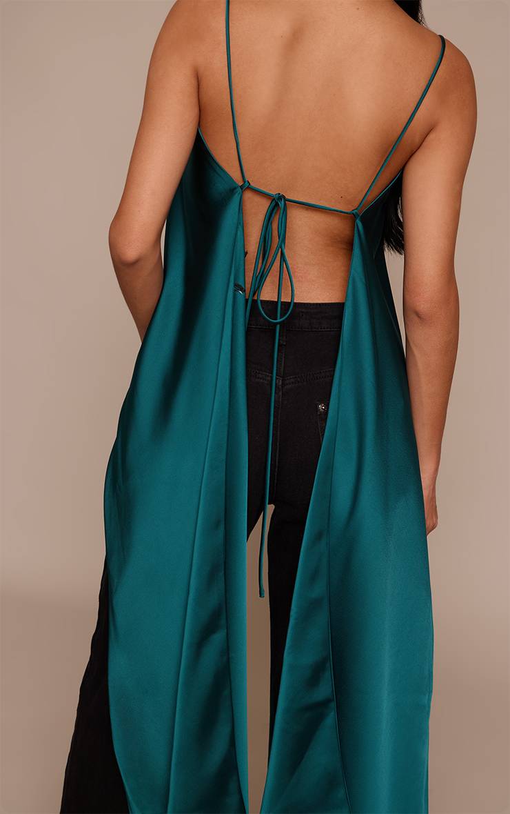 Forest Green Haut Dos Drapé En Satin