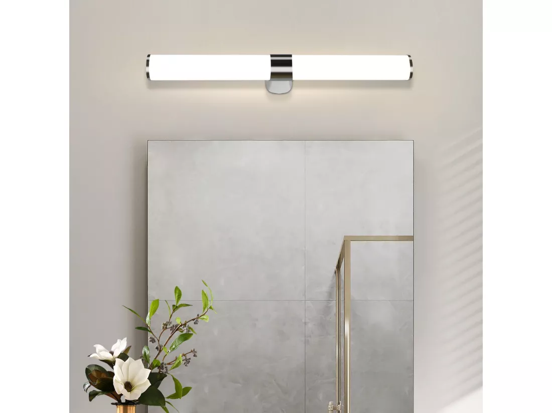 NETTLIFE Applique miroir LED 15W 60CM Chrome Etanche IP44 Blanc neutre 4000K Moderne