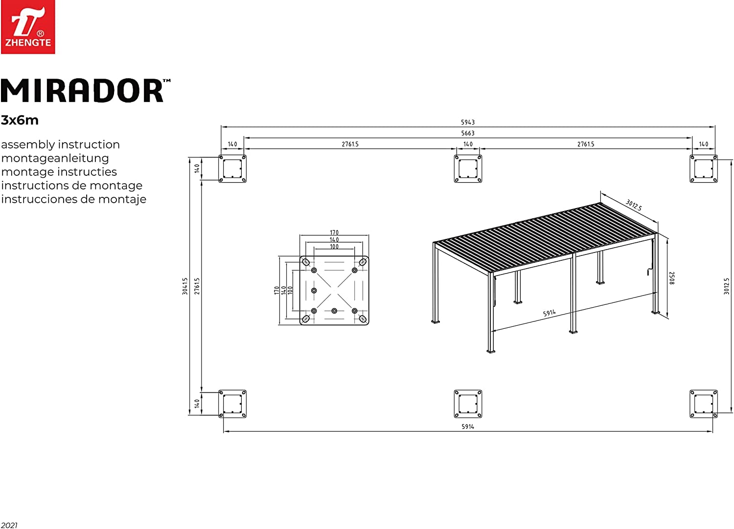 Mirador classic 300x600 cm overkapping - Anthracite