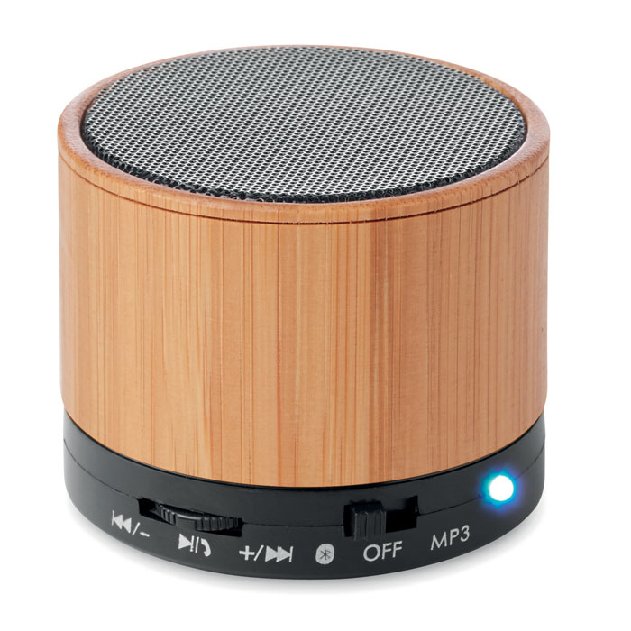 GiftRetail MO9608 - ROUND BAMBOO Haut-parleur sans fil bambou