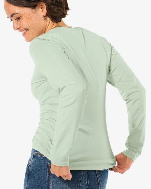 t-shirt cintré col rond manches longues pour femmes vert clair