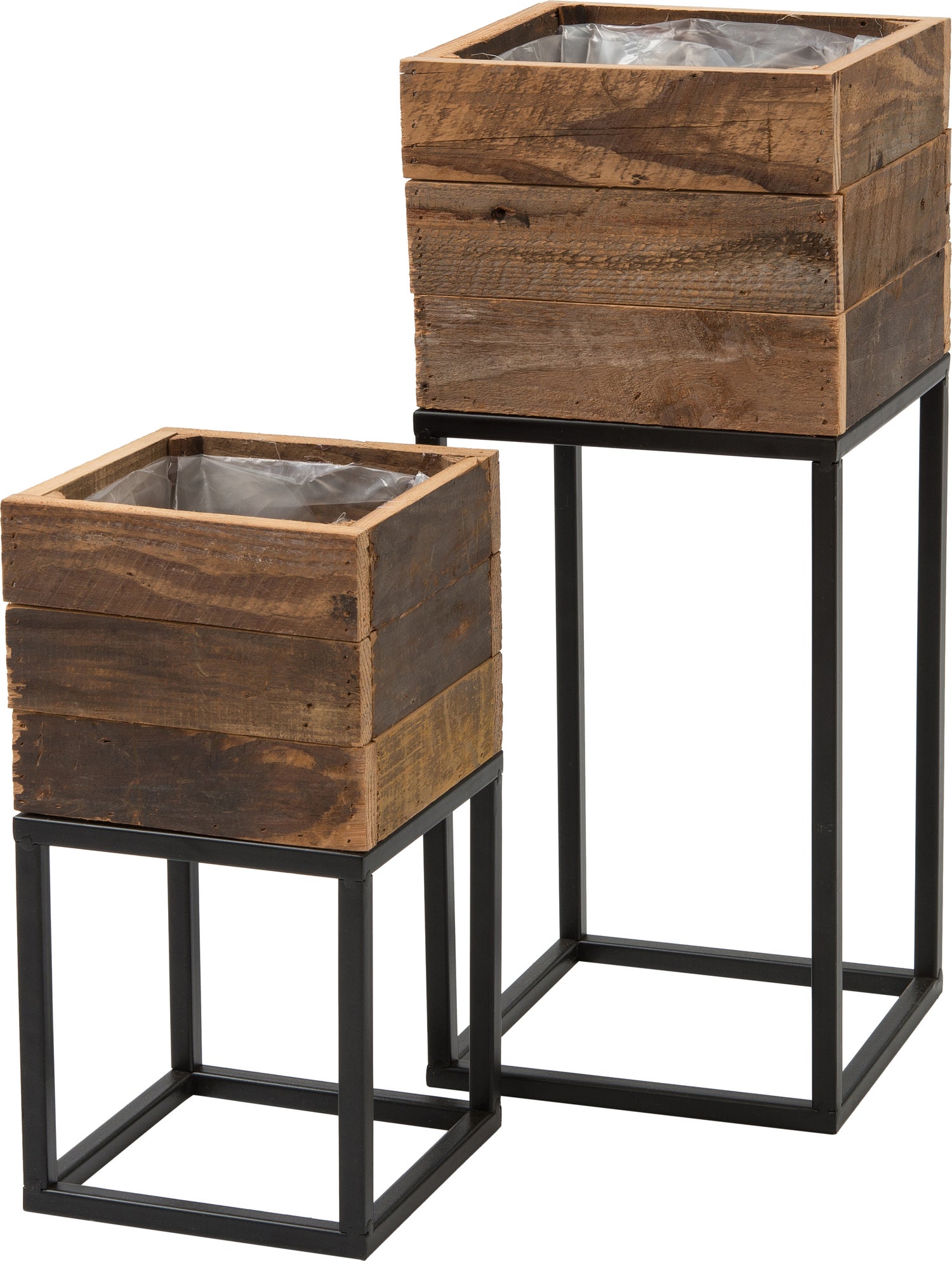 Intratuin plantenbak Miles op voet zwart / naturel 18 x 18 x 34 cm