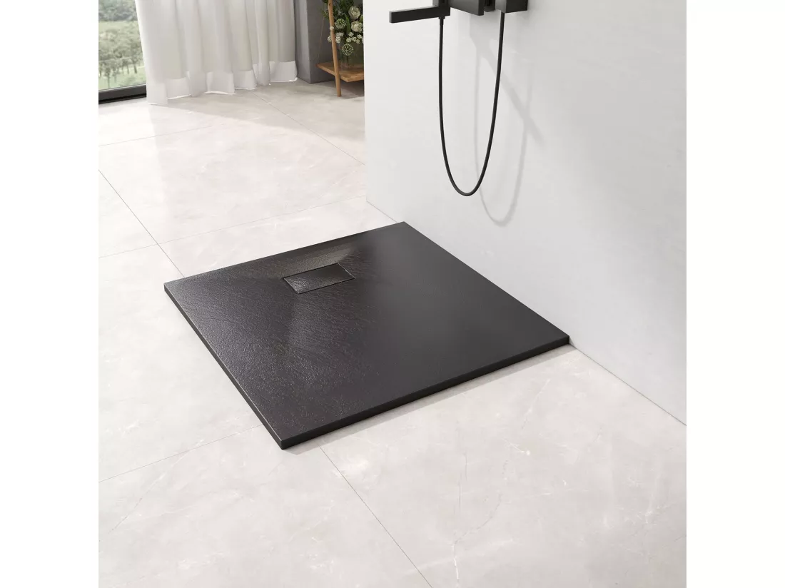 EMKE Receveur de douche receveur de douche plat antidérapant SMC receveur de douche à découper, 90x90cm | Noire