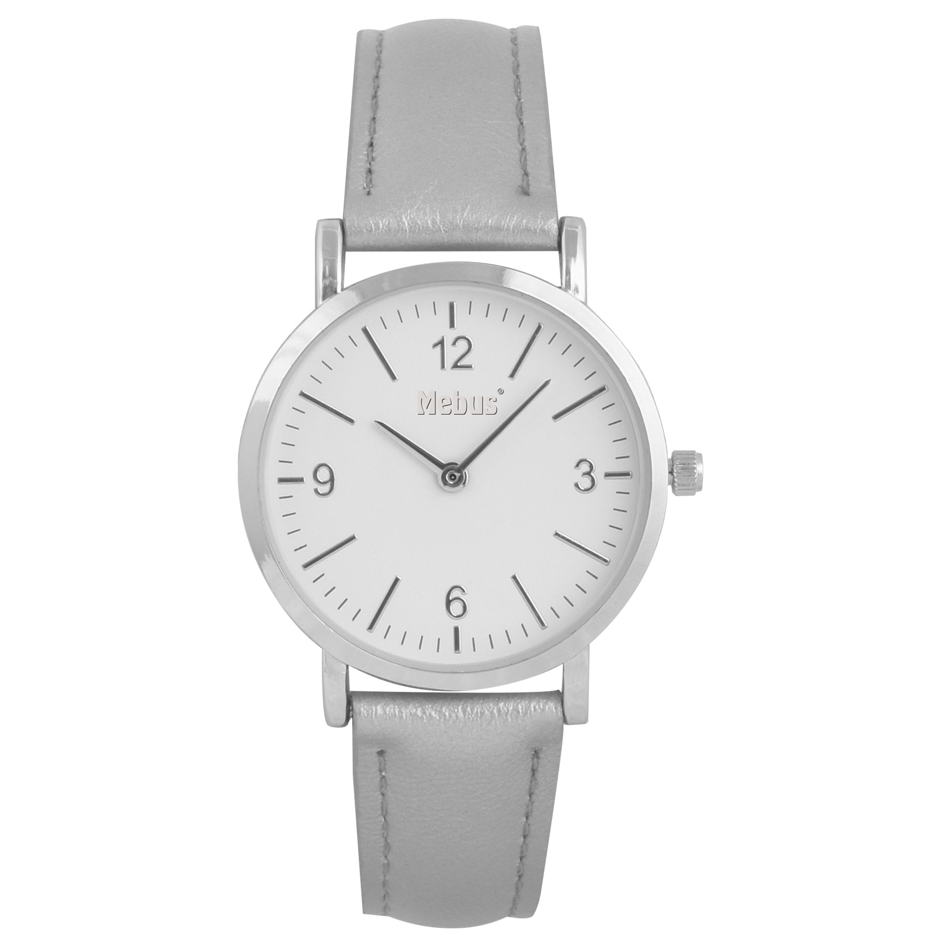 Leder-Armbanduhr - Damen - silber - inklusive Baterei