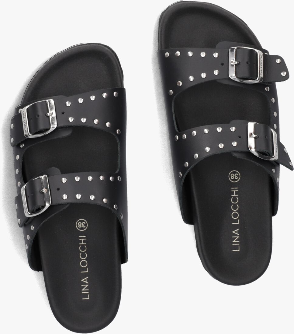 zwarte lina locchi slippers 2 gesp slipper met studs