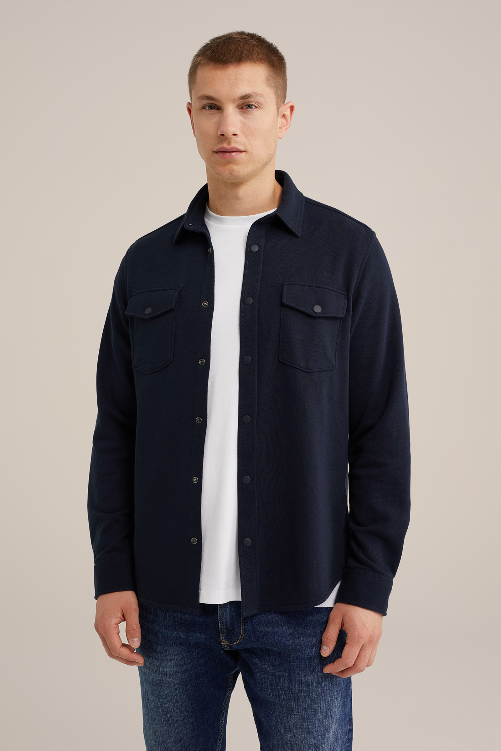 gebreid smart overshirt van katoenmix Fundamentals Donkerblauw