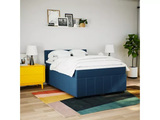 Sommier à lattes de lit avec matelas Bleu 160x200 cm Tissu
