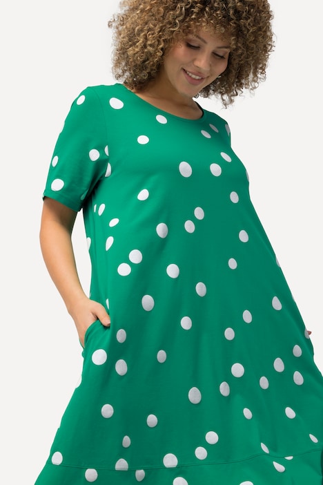 Midikleid, Punkte, A-Linie, Taschen, Rundhals, Halbarm