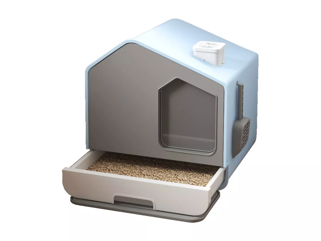 YITAHOME Bac Litiere pour Chat - avec Capuche Scoop - Bac à Litière Couvert Côtés Hauts - Bleu