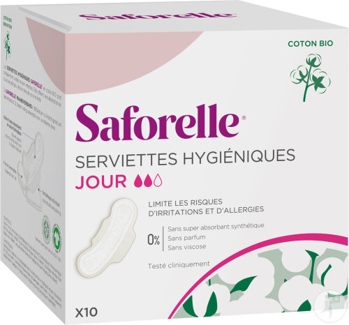 Saforelle Serviettes Hygiéniques Coton Bio 10 Pièces