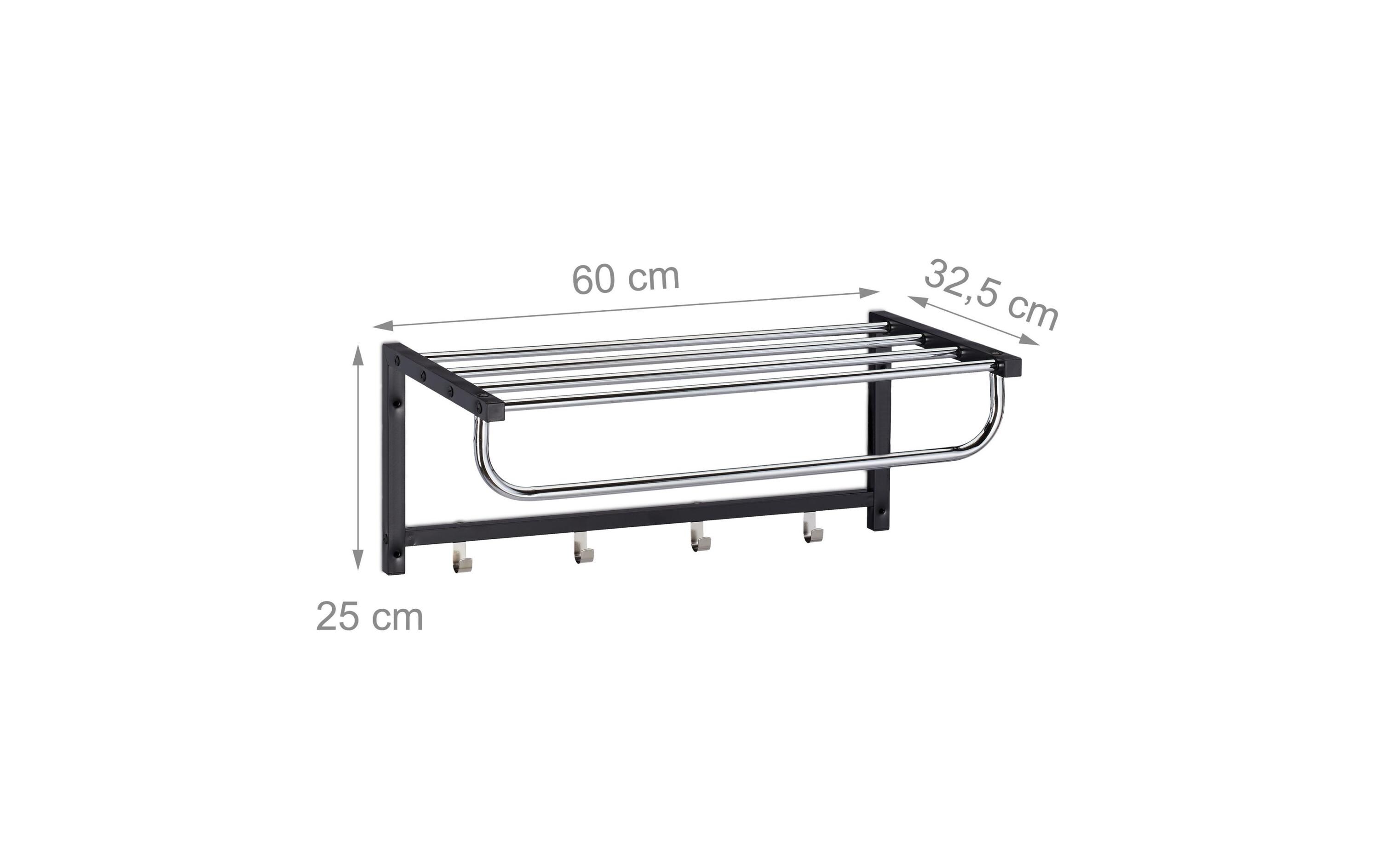Wandgarderobe mit Ablage 4 Haken, Schwarz/SilberWandgarderobe