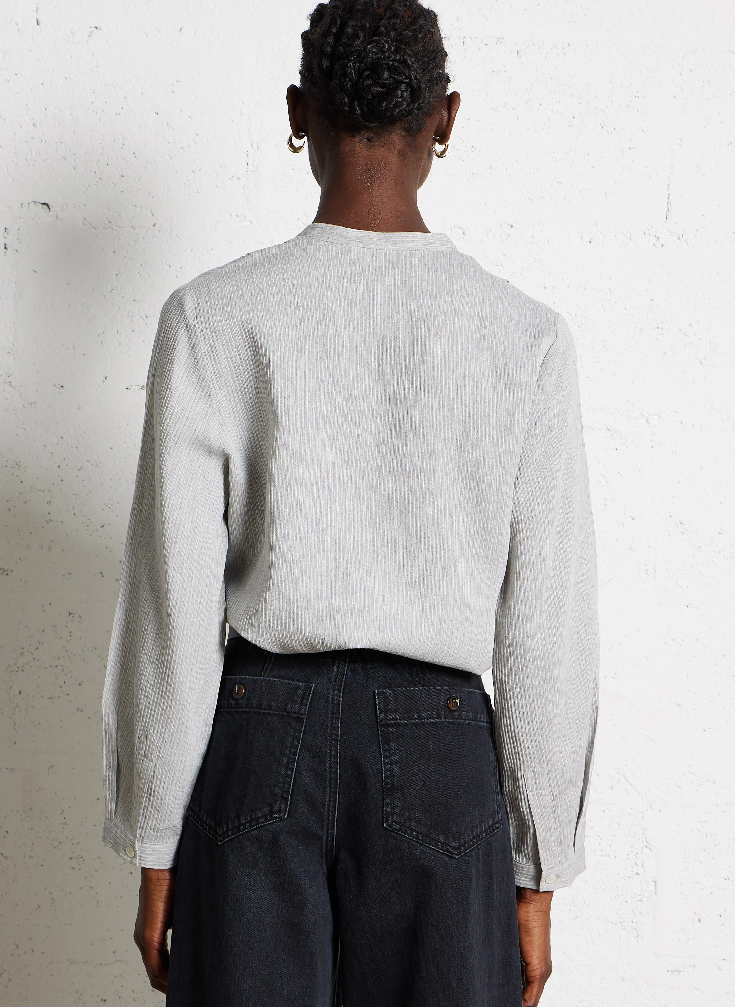 CARLYLE - Chemise droite à col rond| Argent