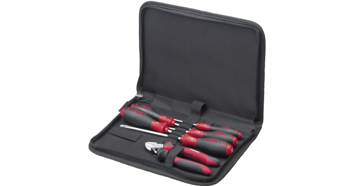 WihaGereedschapset monteur, 7-delig gereedschapsset  (Zwart/rood, Incl. gereedschapsetui )