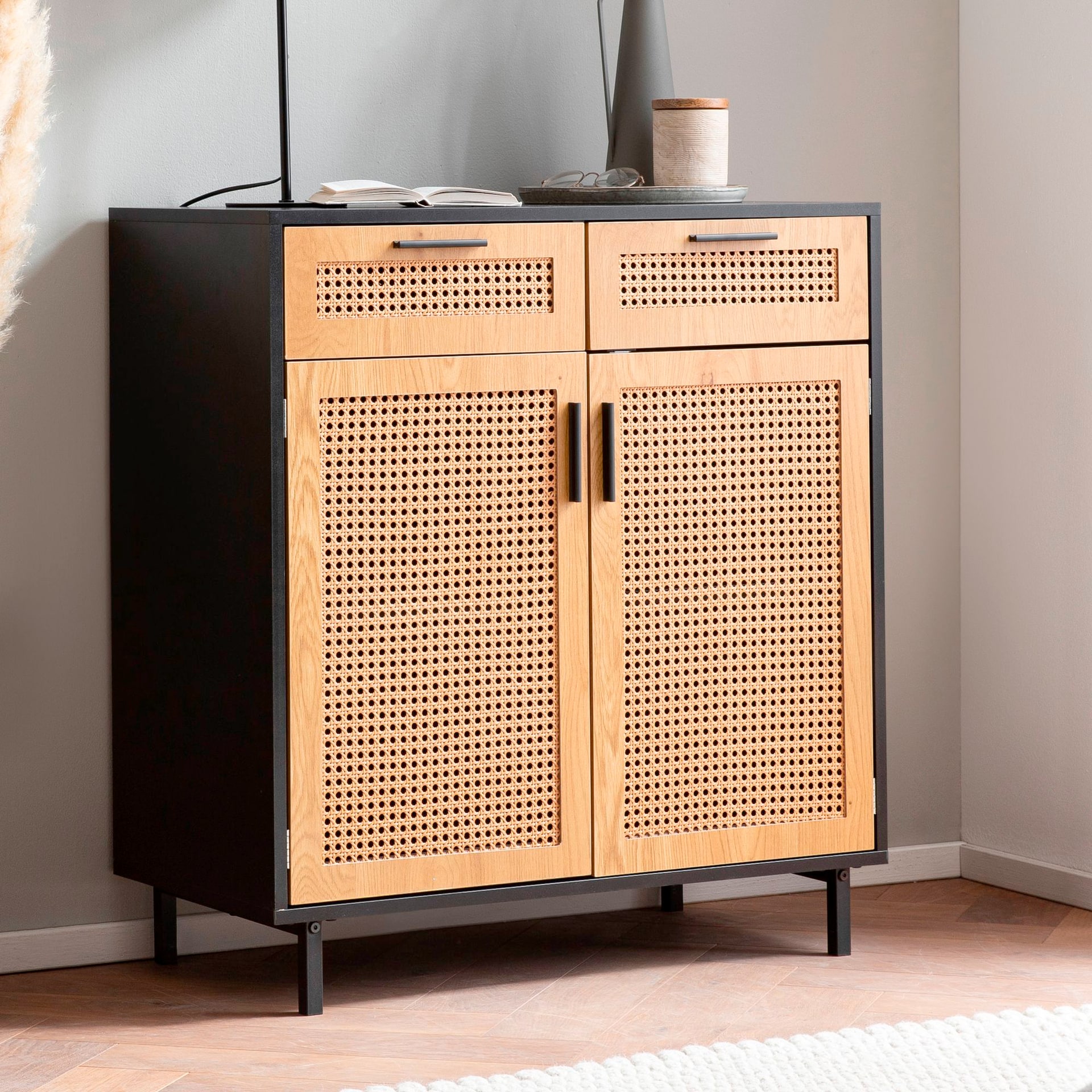 Sideboard 80 x 87 cm schwarz matt/braun