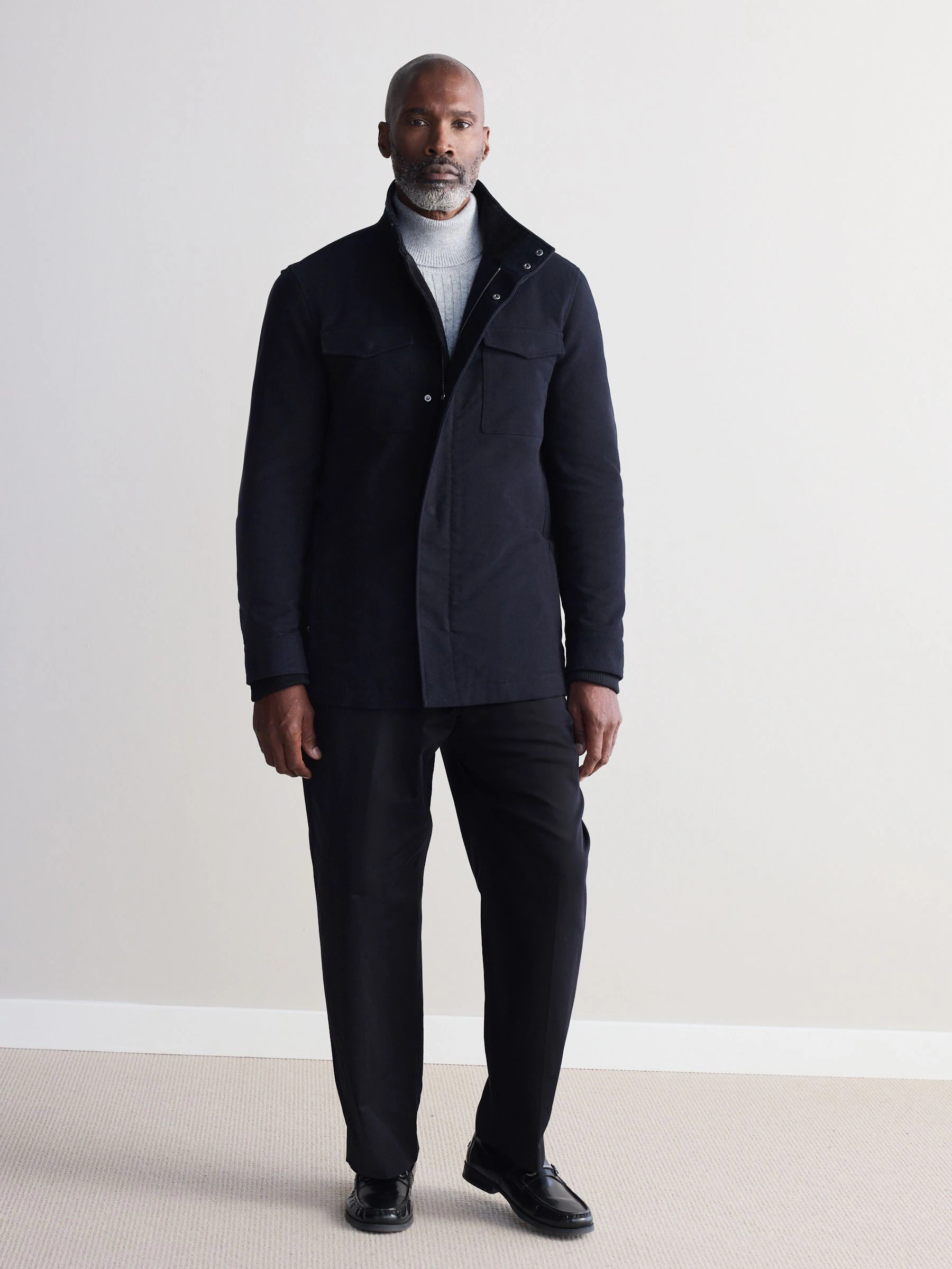 Donkerblauw - Signature Twill Moleskin gewatteerde jas met vier zakken