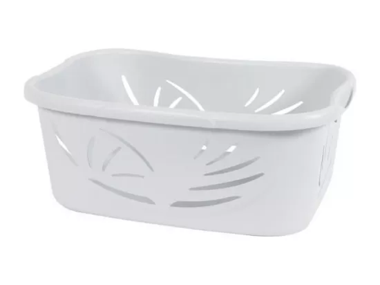 EDA PLASTIQUE Panier a linge ergonomique Flora 37 L - Blanc ceruse - 59 x 39 x 24 cm