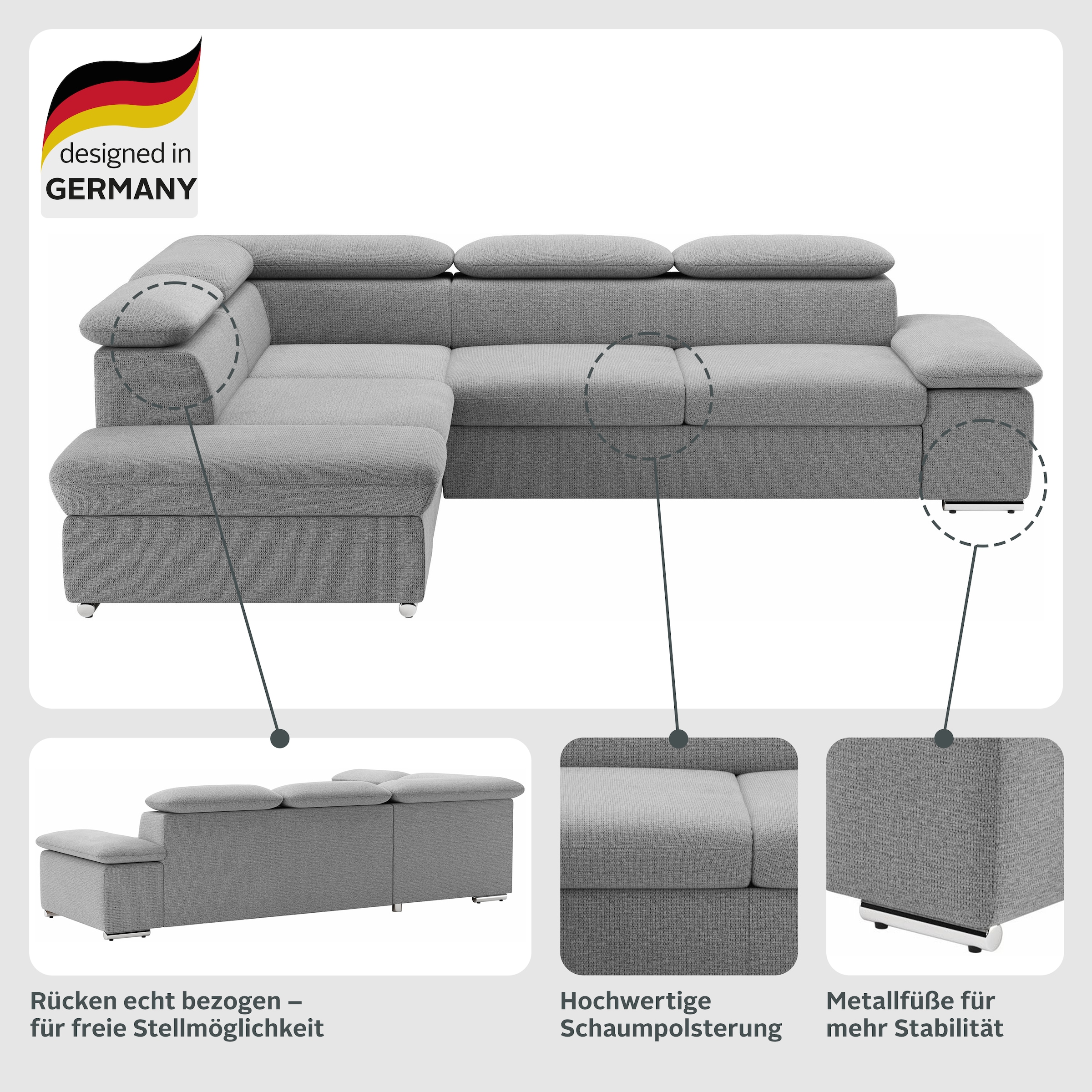 sit&more Ecksofa »Valentine L-Form, B: 272 cm« mit Arm- & Kopfteilverstellung, optional mit Bettfunktion
