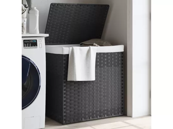 Panier à linge avec 2 sections gris 53x35x57 résine tressée